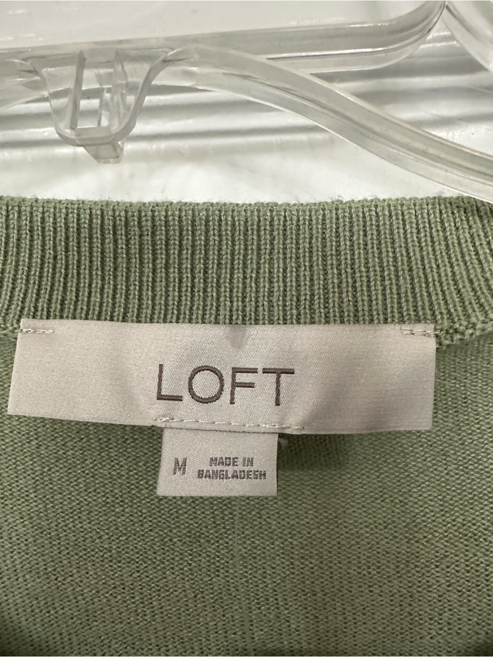 LOFT Sage Green Button-Front Crewneck Cardigan - Picture 2 of 4